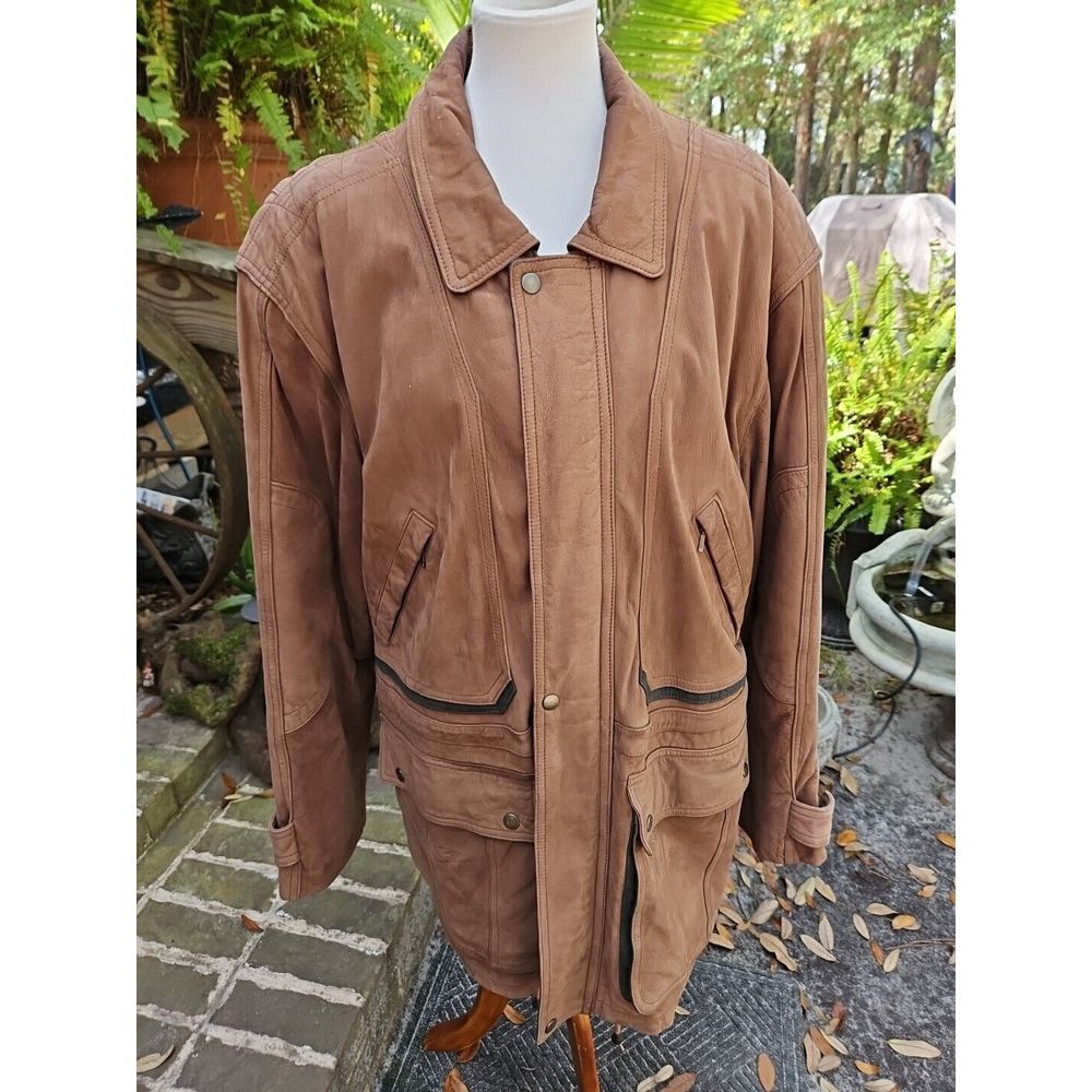 J. Park COUTURE Cognac Brown Leather Jacket PARKA Mid-Length VINTAGE Y2K - Picture 2 of 16